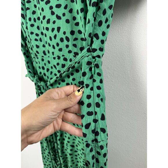 Urban Outfitters Kelly Green Dalmation Preppy Hipster Coquette Wrap Mini Dress - Picture 8 of 10